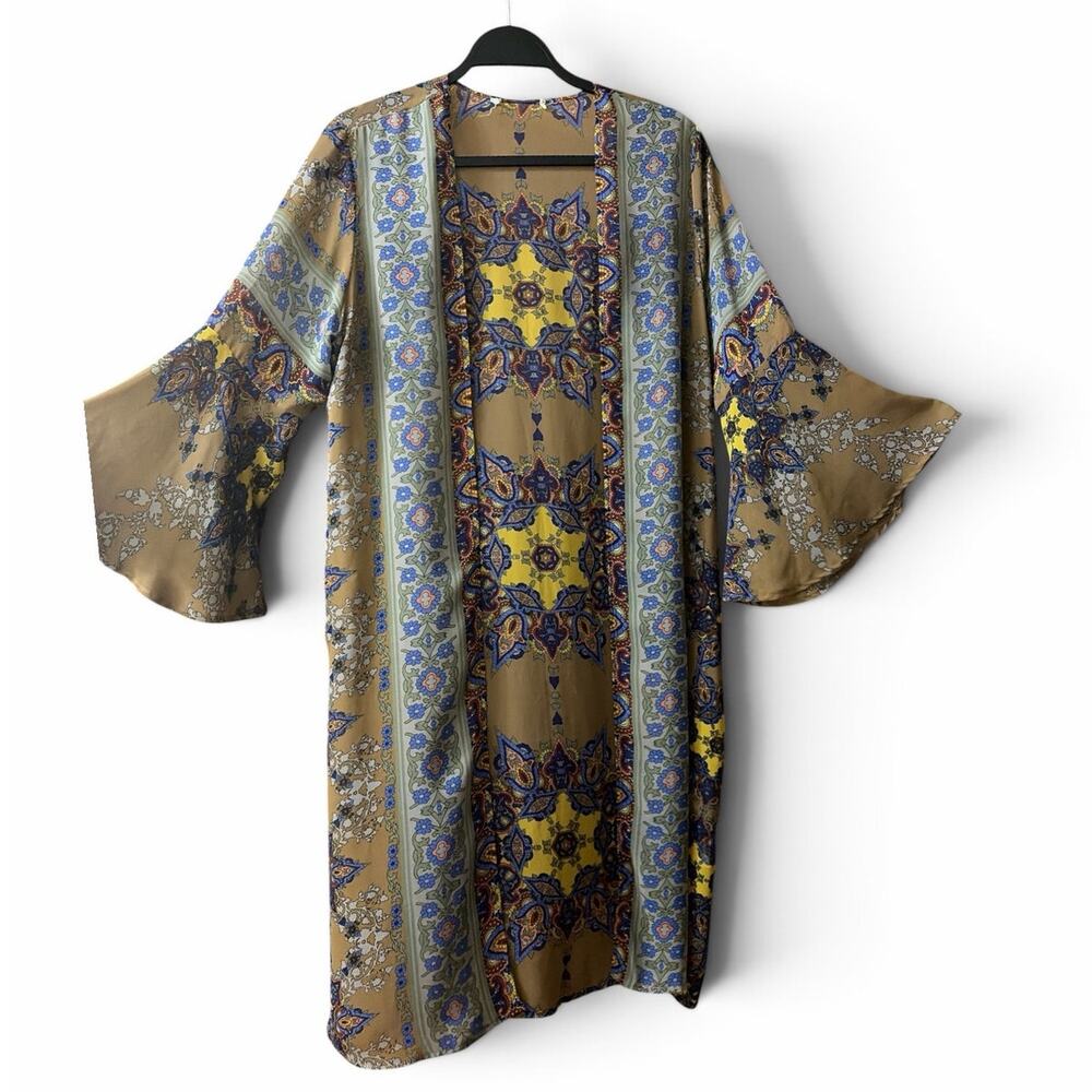 Bohemian Paisley Medallion Kimono Duster with Tulip Bell Sleeves size Small - Picture 14 of 15